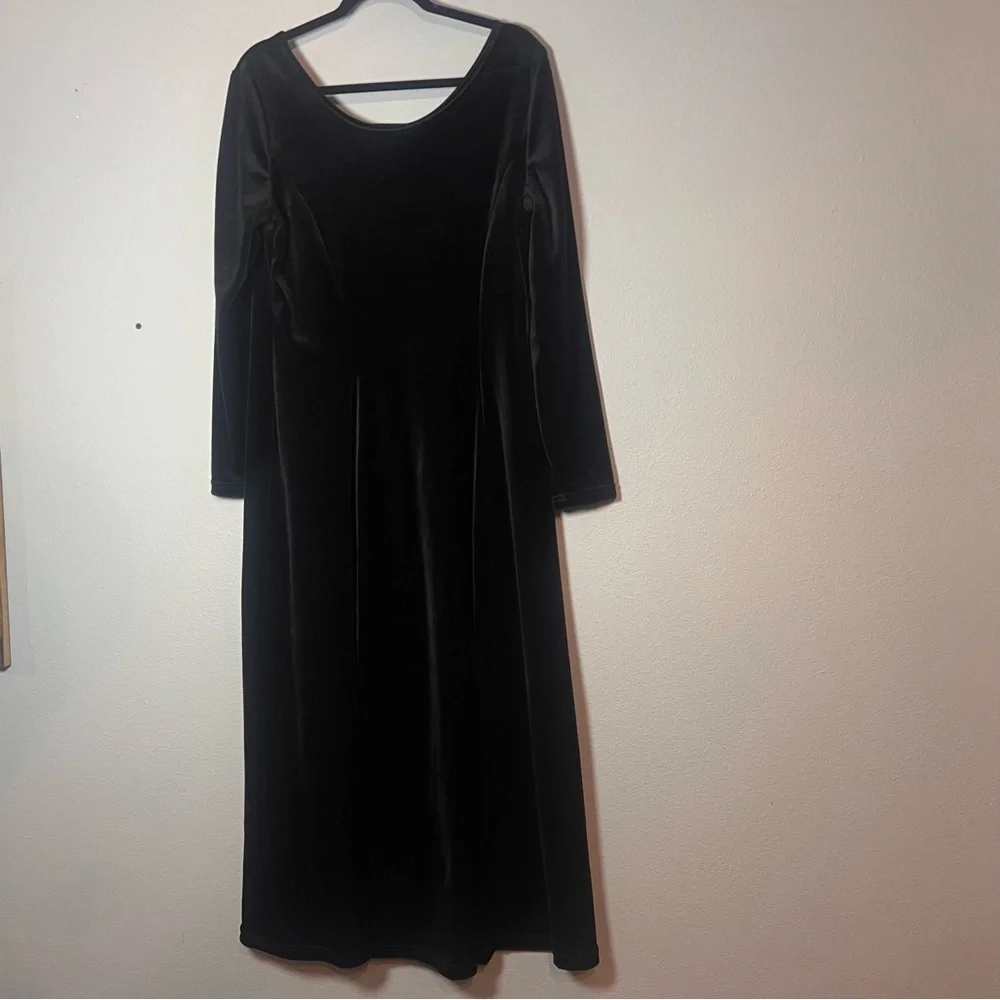 Vintage Coldwater Creek Velvet Maxi Dress Long Sleeve Black Size 16